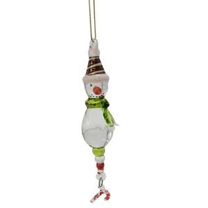 Hand Blown Glass Snowman Ornament Stripped Hat